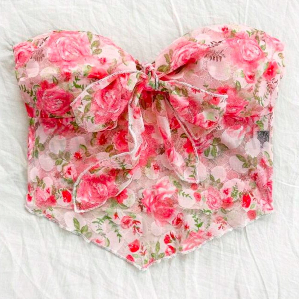 Floral Pink Strapless Top